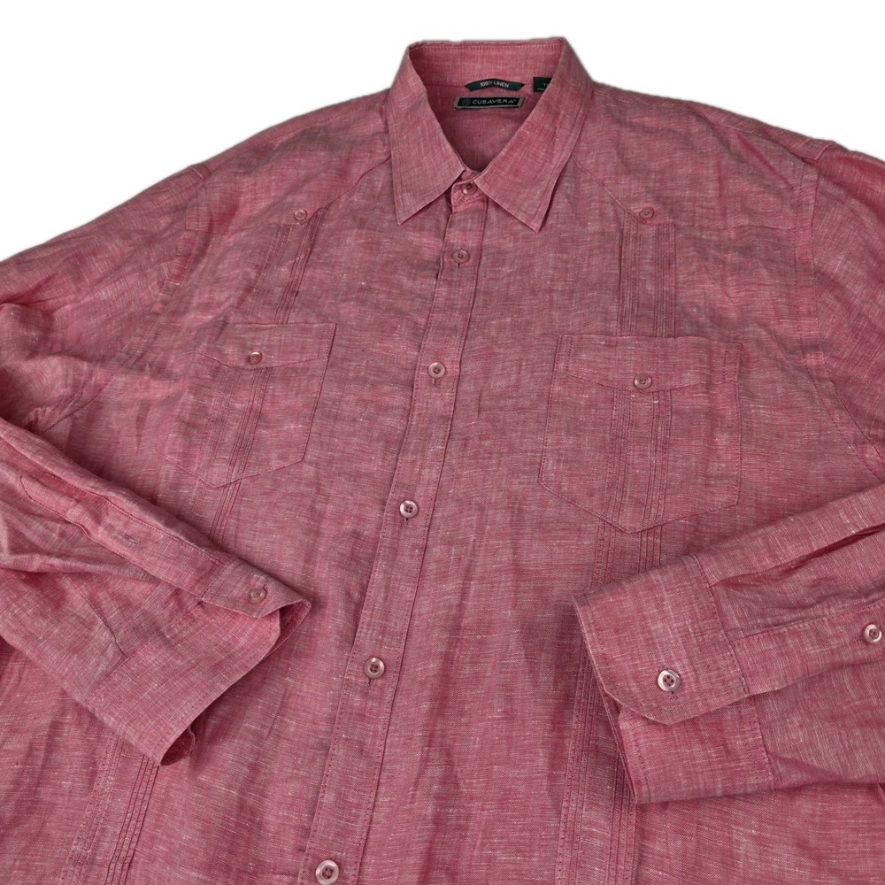 Cubavera Shirt Mens XL Pink 100% Linen Long Sleeve Summer Beach Dress Casual